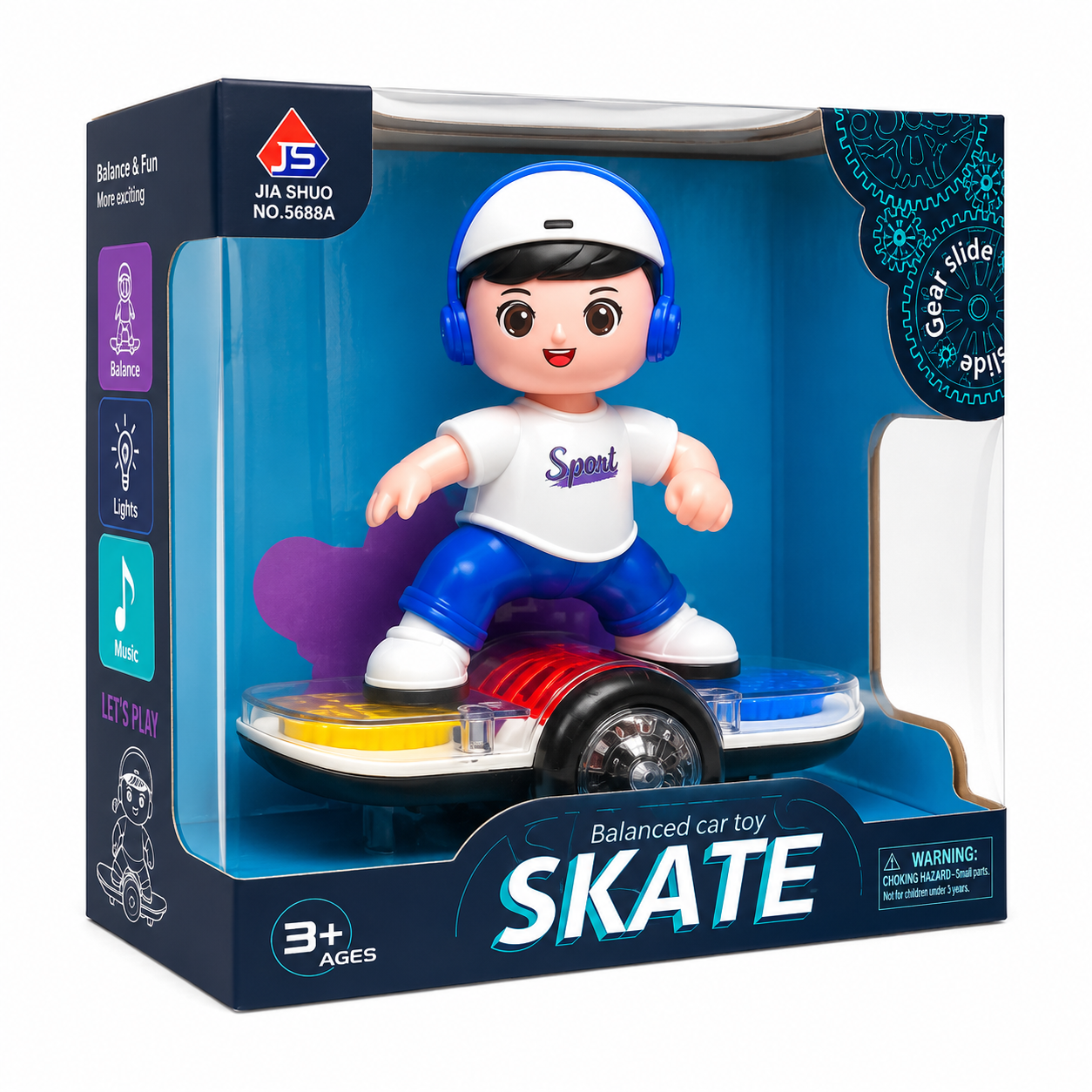 Balanced Car Skate Toy with Music & LED Lights | Gear Slide Kids Skateboard Toy for Ages 3+