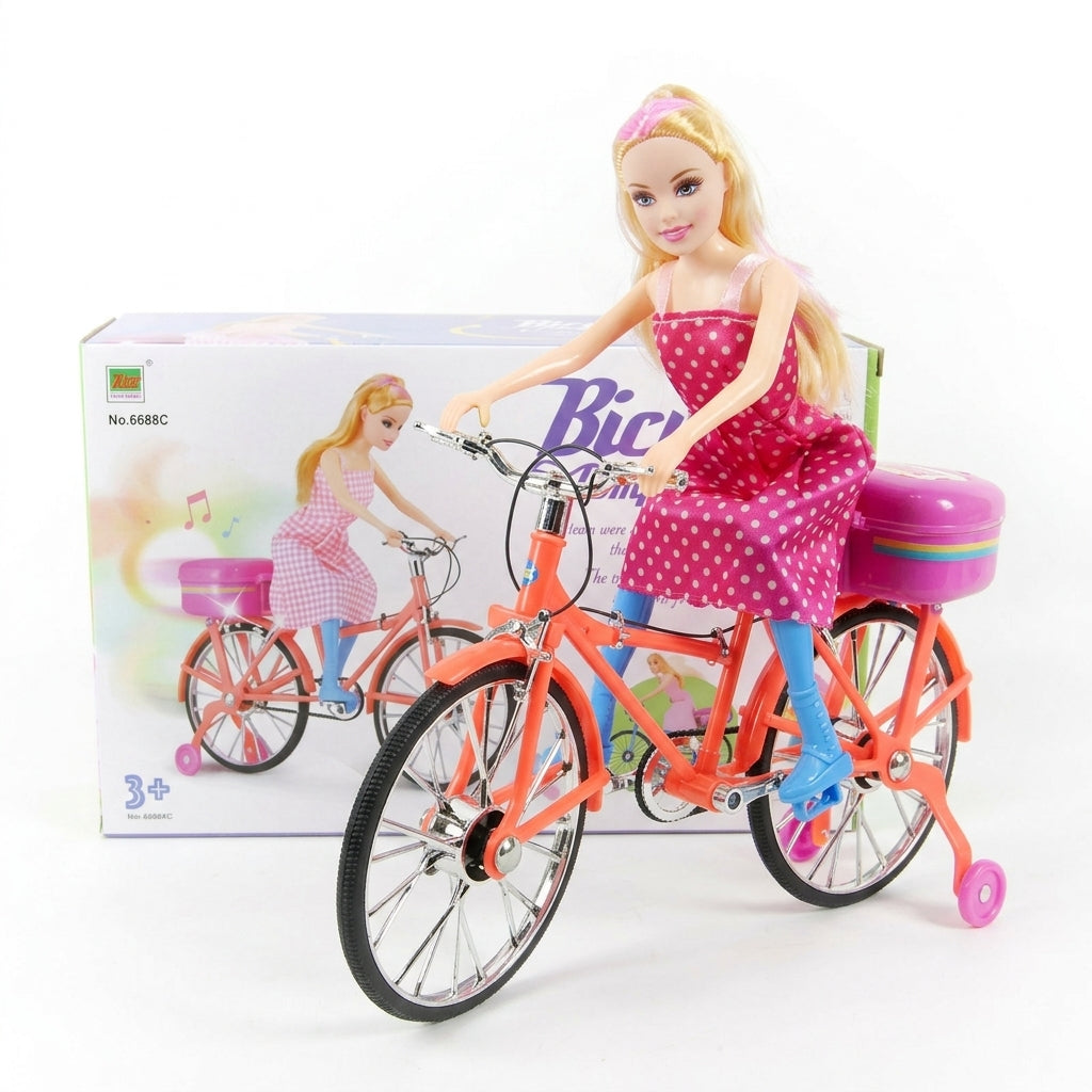 Bicycle Competition Doll Toy with Music & Lights | Fashion Girl Bicycle Playset for Kids 3+