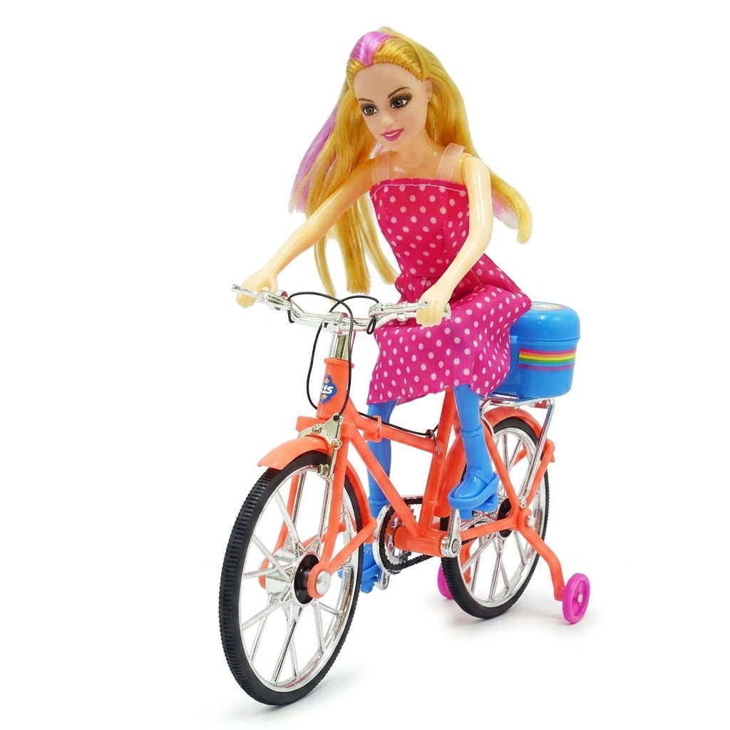 Bicycle Competition Doll Toy with Music & Lights | Fashion Girl Bicycle Playset for Kids 3+