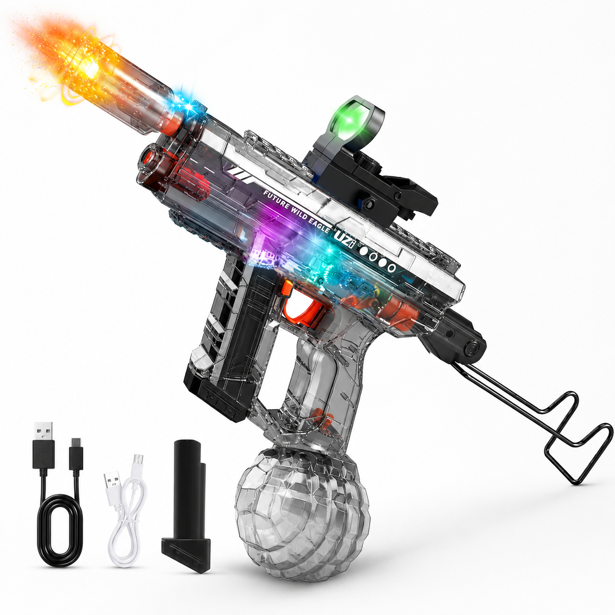Electric UZI Water Gun with LED Light Muzzle | Rechargeable High Pressure Water Blaster 800ML for Kids