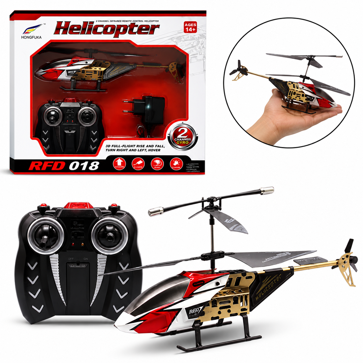 2 Channel RC Helicopter with Gyro & LED Light | Rechargeable Remote Control Helicopter for Kids 14+
