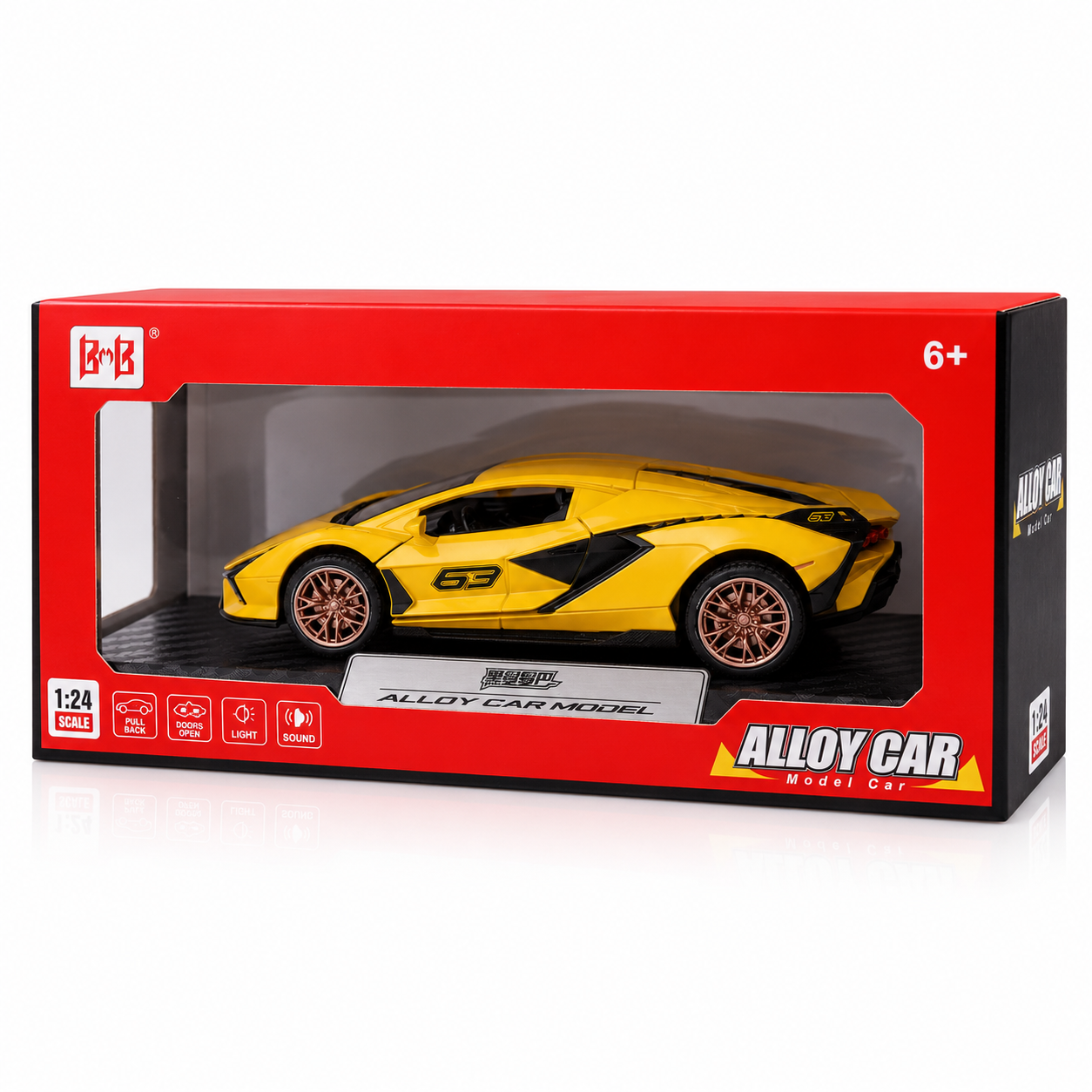 1:24 Die-Cast Sports Car Model | Pull Back Alloy Supercar with Opening Doors, Lights & Sound | 4 Colors