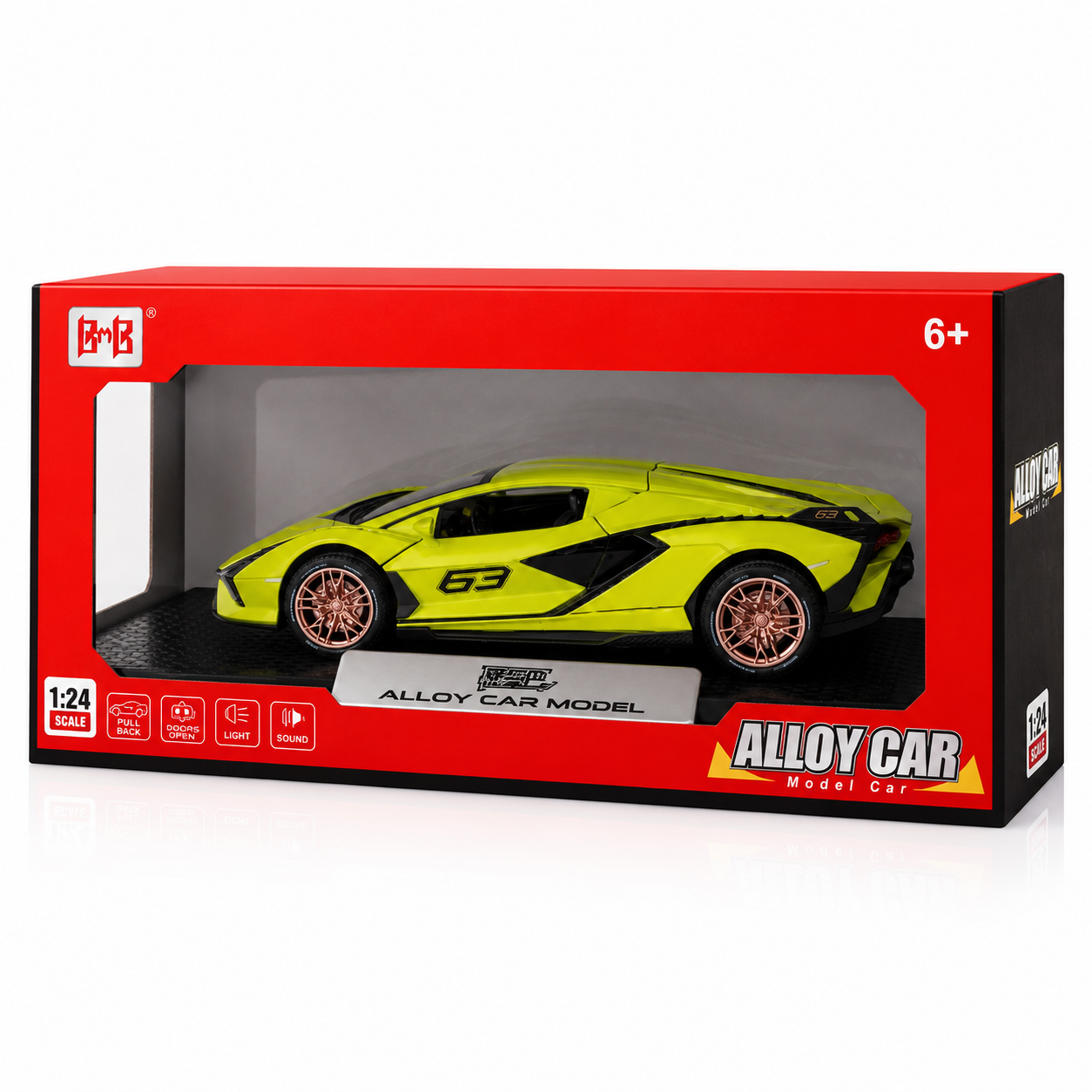 1:24 Die-Cast Sports Car Model | Pull Back Alloy Supercar with Opening Doors, Lights & Sound | 4 Colors