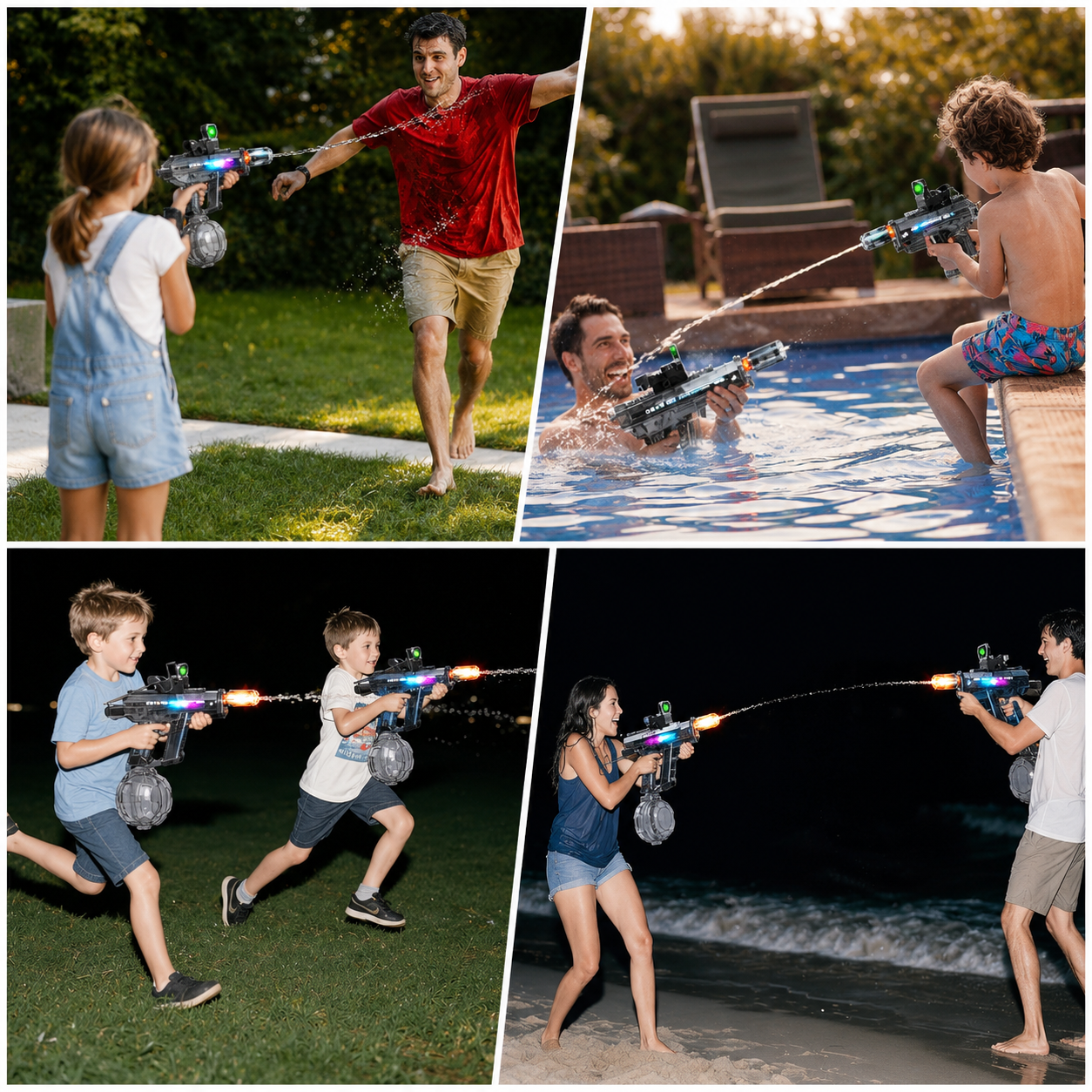 Electric UZI Water Gun with LED Light Muzzle | Rechargeable High Pressure Water Blaster 800ML for Kids