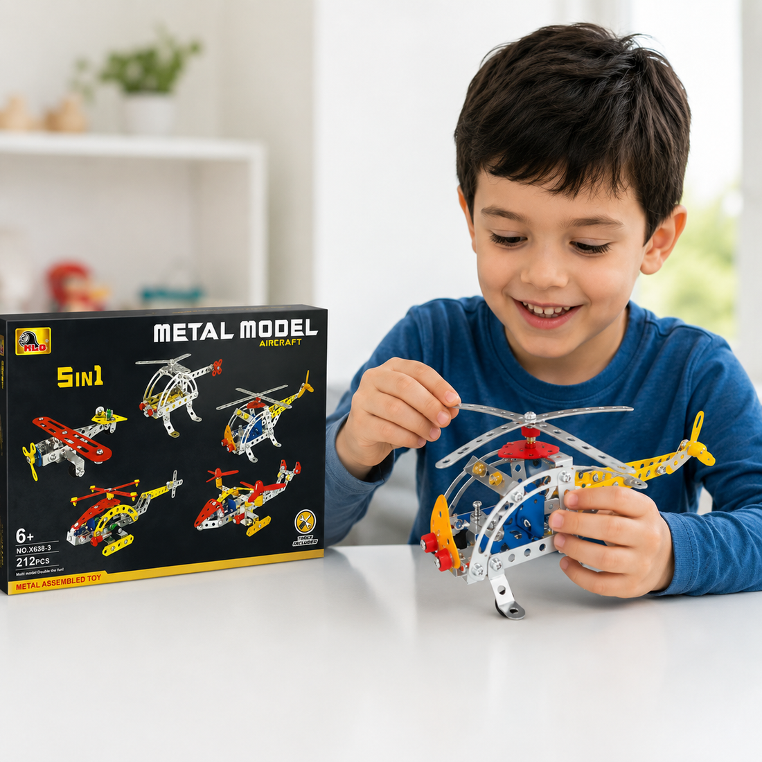 5-in-1 Metal Model Aircraft Building Kit 212 PCS STEM Construction Toy
