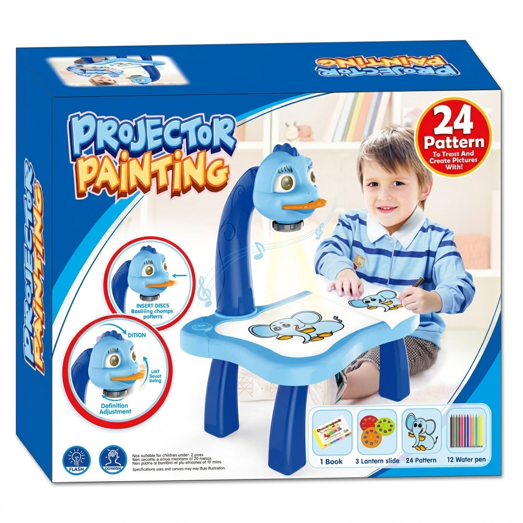 Kids LED Drawing Projector Table – 24 Patterns & 12 Color Pens Set