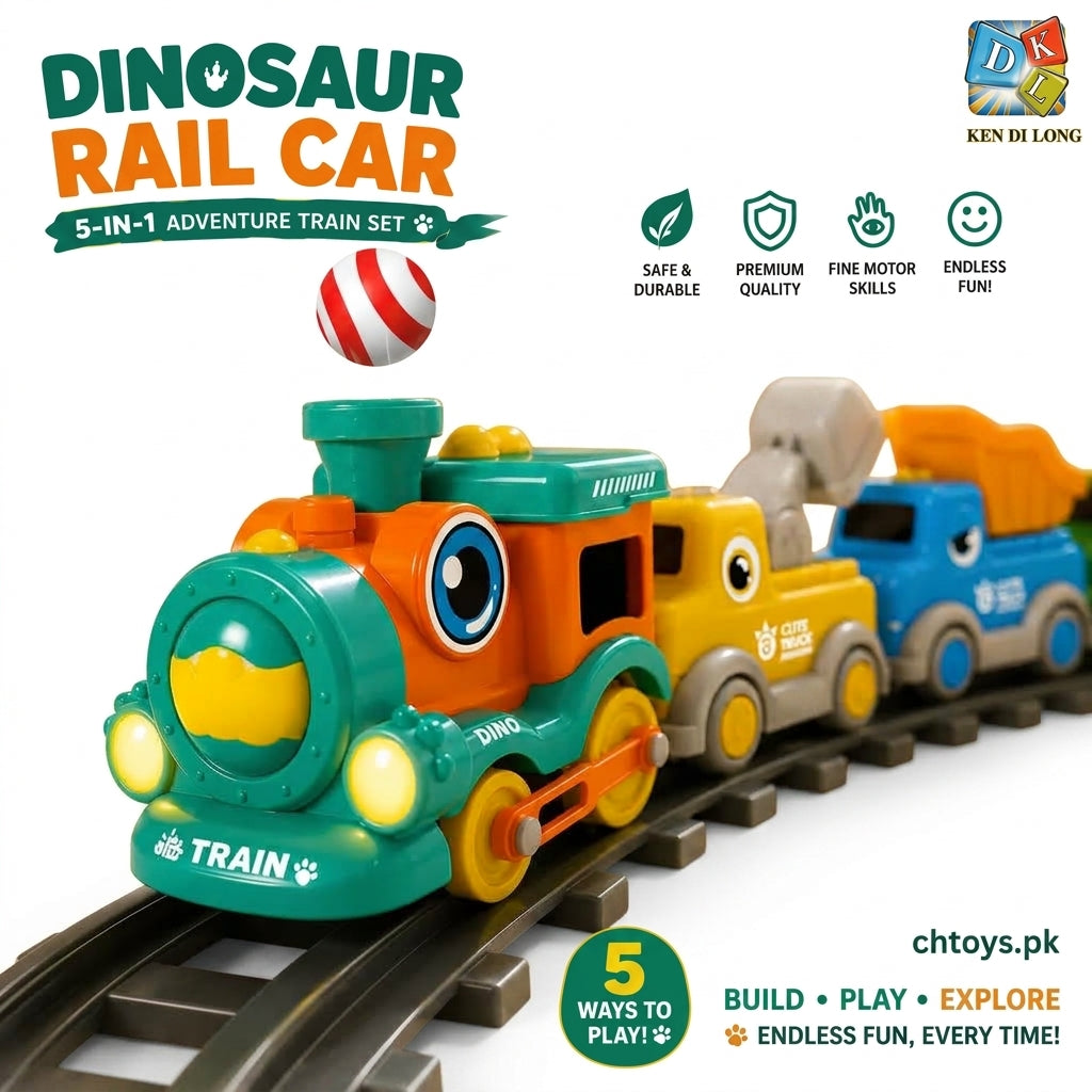 Dinosaur Rail Car 5-in-1 Adventure Train Playset with Floating Blowball & Flexible Tracks