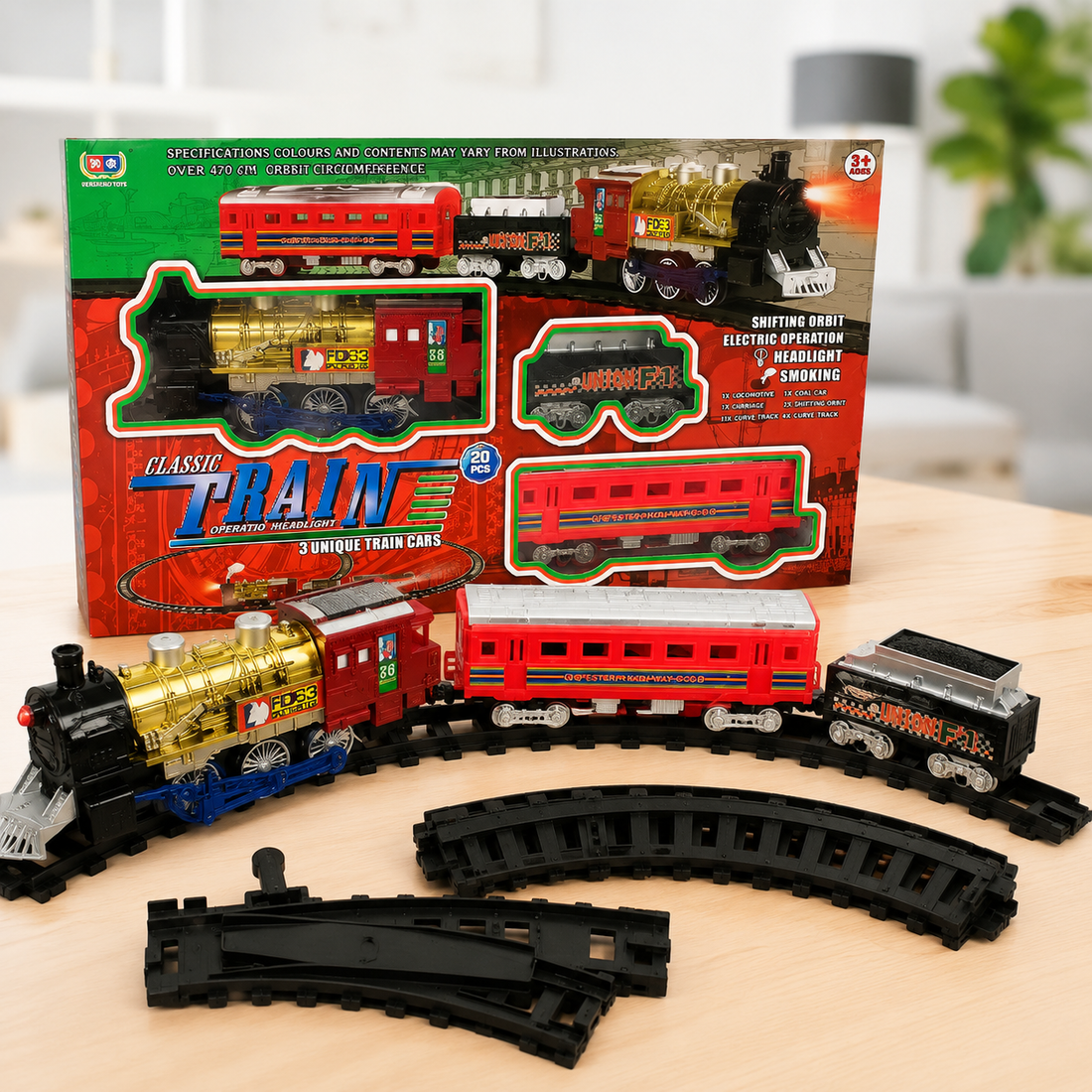 Classic Electric Train Set with Lights & Realistic Smoke – Battery Operated Railway Track Toy for Kids | 20 Pieces | Best Gift | CHToys.pk