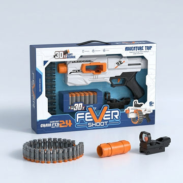 24-Round Chain Fed Electric Blaster Gun Set with Tactical Red Dot Sight