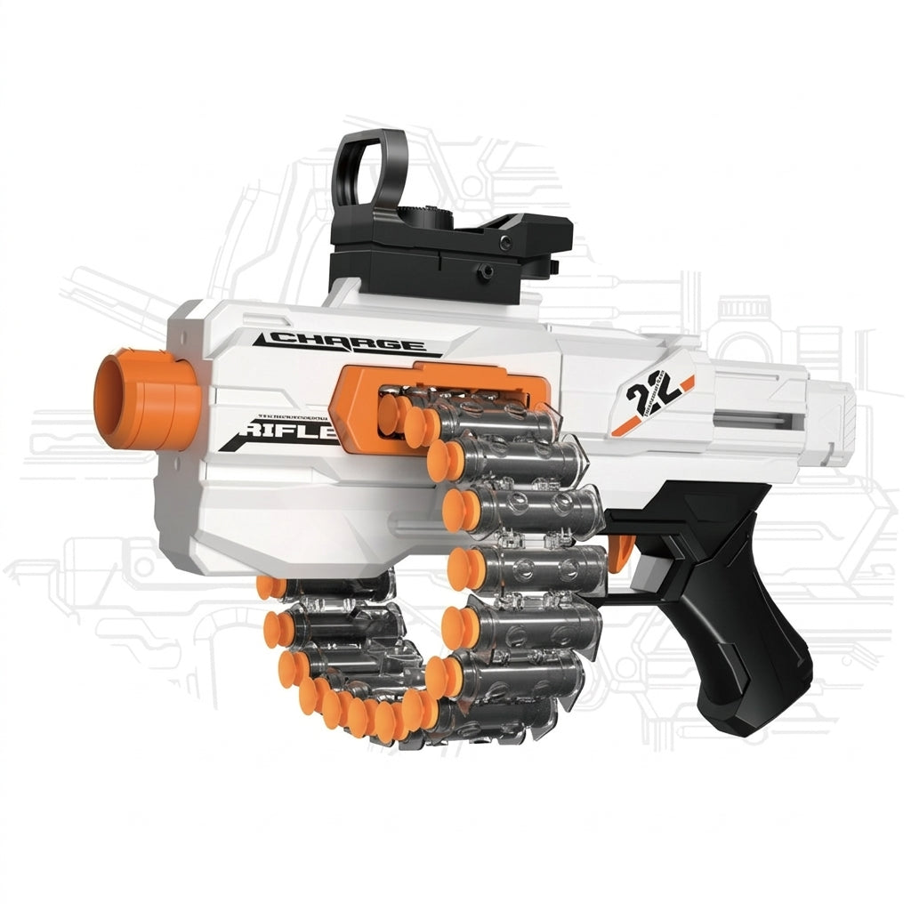 24-Round Chain Fed Electric Blaster Gun Set with Tactical Red Dot Sight