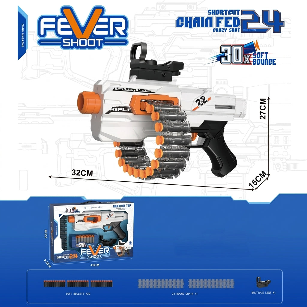 24-Round Chain Fed Electric Blaster Gun Set with Tactical Red Dot Sight