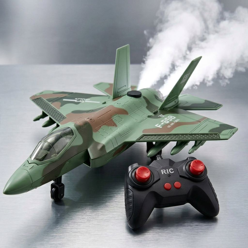 Remote Control Military Fighter Jet F-350 with Spray Smoke & LED Lights | Rechargeable RC Toy Plane for Kids