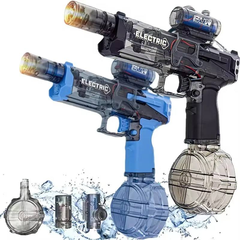Summer Toy High Powered Automatic Electric Water Gun with Muzzle Light & Scope, Clear Long Range Pulse Shooter Squirt Guns for Kids and Adults