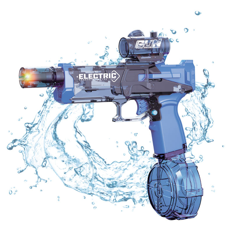 Summer Toy High Powered Automatic Electric Water Gun with Muzzle Light & Scope, Clear Long Range Pulse Shooter Squirt Guns for Kids and Adults
