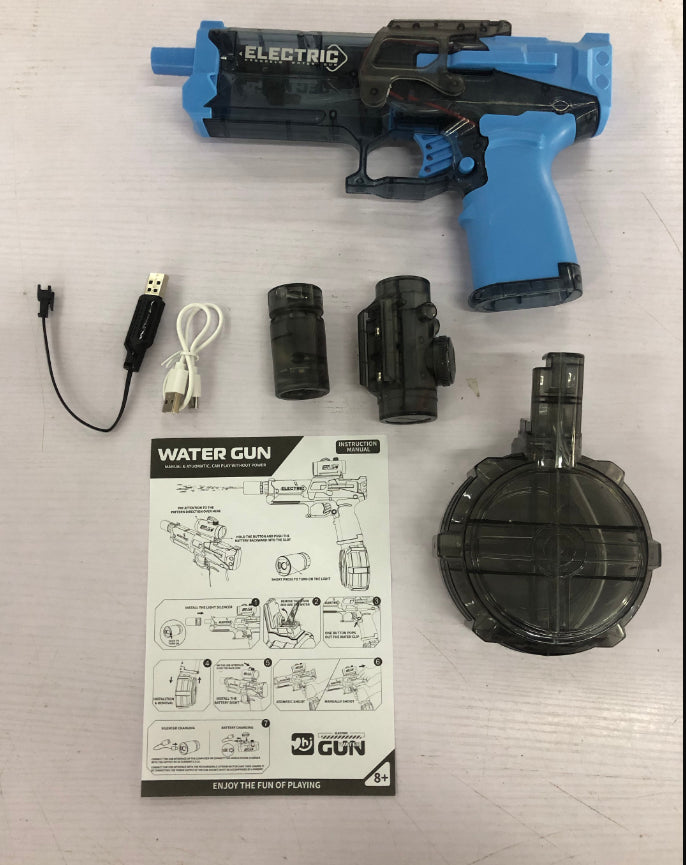 Summer Toy High Powered Automatic Electric Water Gun with Muzzle Light & Scope, Clear Long Range Pulse Shooter Squirt Guns for Kids and Adults