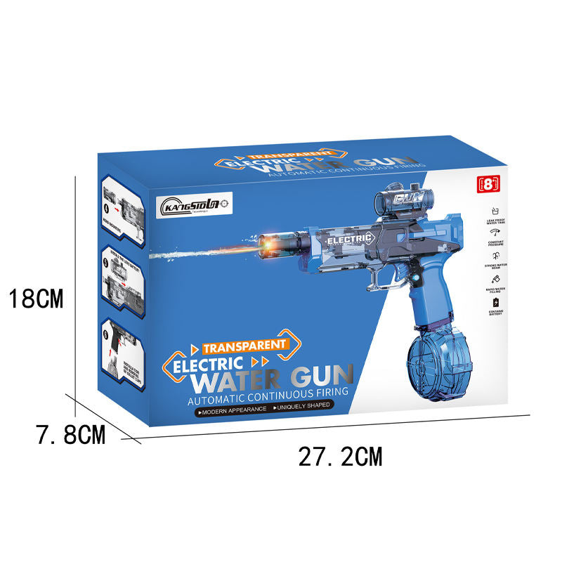 Summer Toy High Powered Automatic Electric Water Gun with Muzzle Light & Scope, Clear Long Range Pulse Shooter Squirt Guns for Kids and Adults